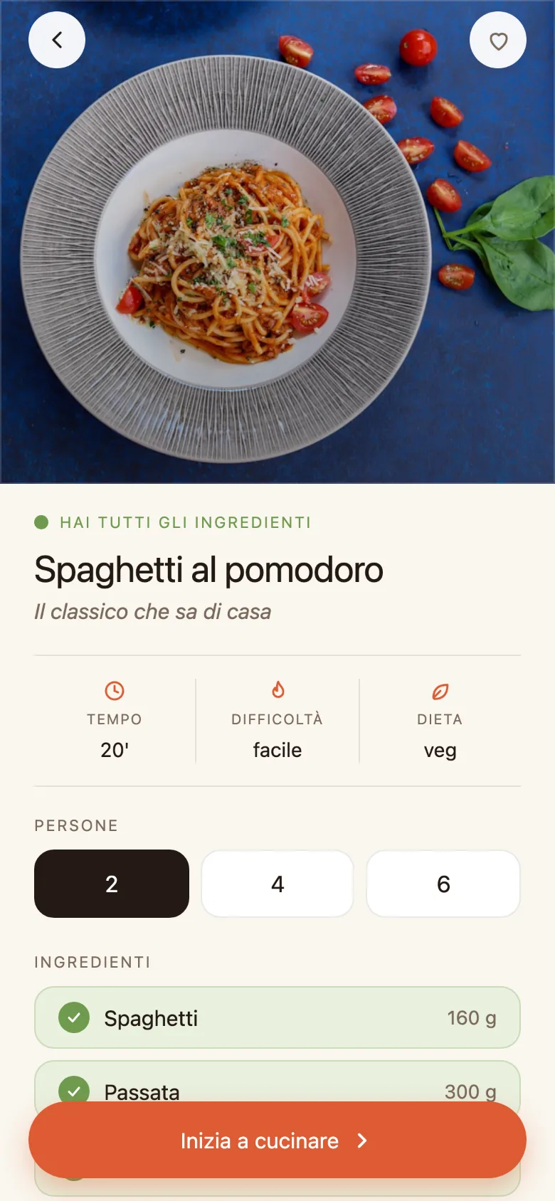 Ricetta Spaghetti al pomodoro su My Meals: hai tutti gli ingredienti, pronta in 20 minuti
