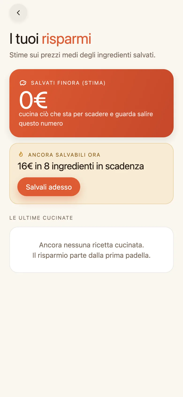 I tuoi risparmi: stima in euro degli ingredienti salvati dallo spreco